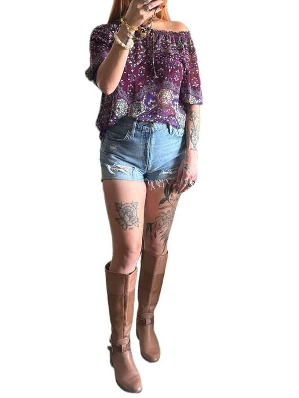 Aqua Blouse Size L Y2K Purple Paisley Peasant Top Boho Tie Neck